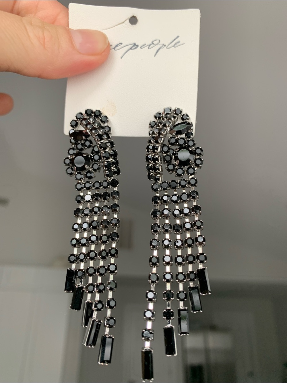 Free People Black Cascade Crystal Fringe Earrings - Picture 3 of 6
